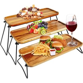 Dessert Stand with Wooden 3 Tiers, Cupcake Stand Tray, Suitable for Parties, Picnics, Portable Foldable Food Display Stand, (Type A)