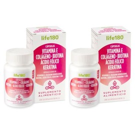 Life180 Dúo Vitamina E, Colágeno, Biotina Pack de 2, 60 Cápsulas C/U