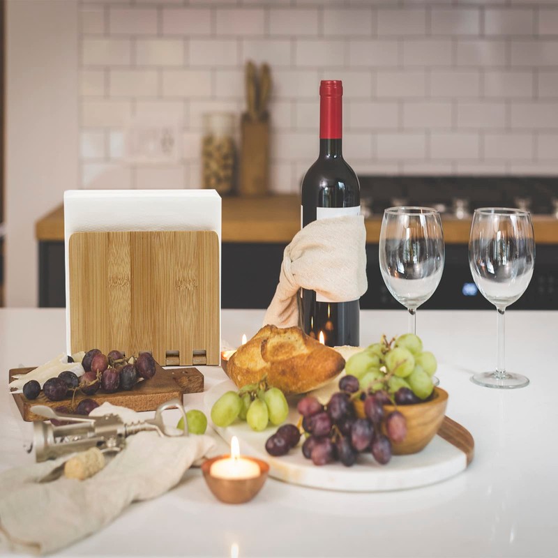 Bamboo Napkin Holder, Adjustable Wood Storage Rack for Dining Room,