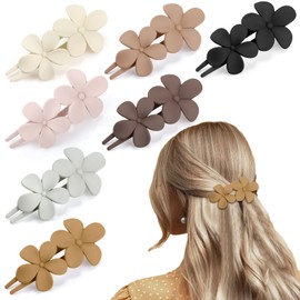 7 Pcs Flower Flat Hair Clips for Women, Lay Flat Claw Clips Flower Hair Clips for Women Girls, French Matte Hair Clip for Thin Thick Hair Wedding Hairstyles