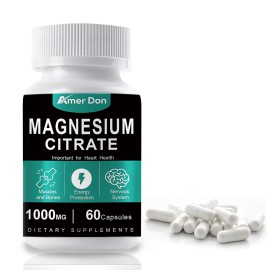Amer Don Magnesium Citrate Capsules 1000mg Per Serving - Highest Potency 60 Hard Capsules