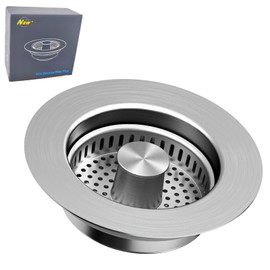 2025 Upgraded 304 Sink Strainer, 3 IN 1 Kitchen Drain Stopper, Universal Sink Protector Cover, Adjustable Filter Fits US Standard 3-1/2'' Drain Hole, Anti-Clogging, Silver