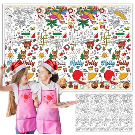 PHOGARY 2pcs Summer Christmas Giant Coloring Poster 70.8x47.2In, Holly Jolly Coloring Table Cloth for Kids Xmas Craft Activities School Classroom Games