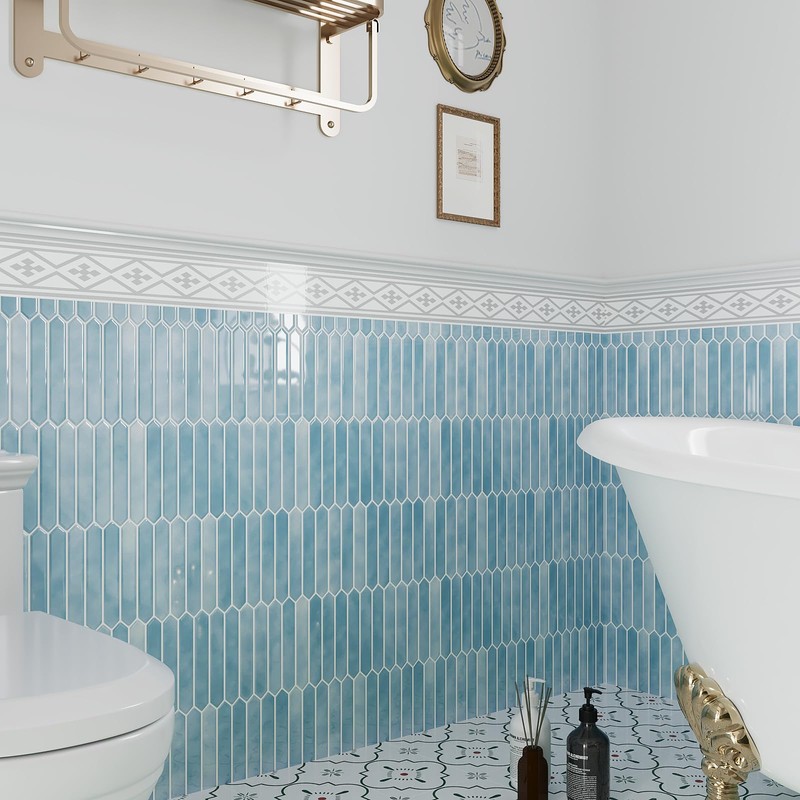VEELIKE Blue Long Hexagon Peel and Stick Tile Backsplash 6