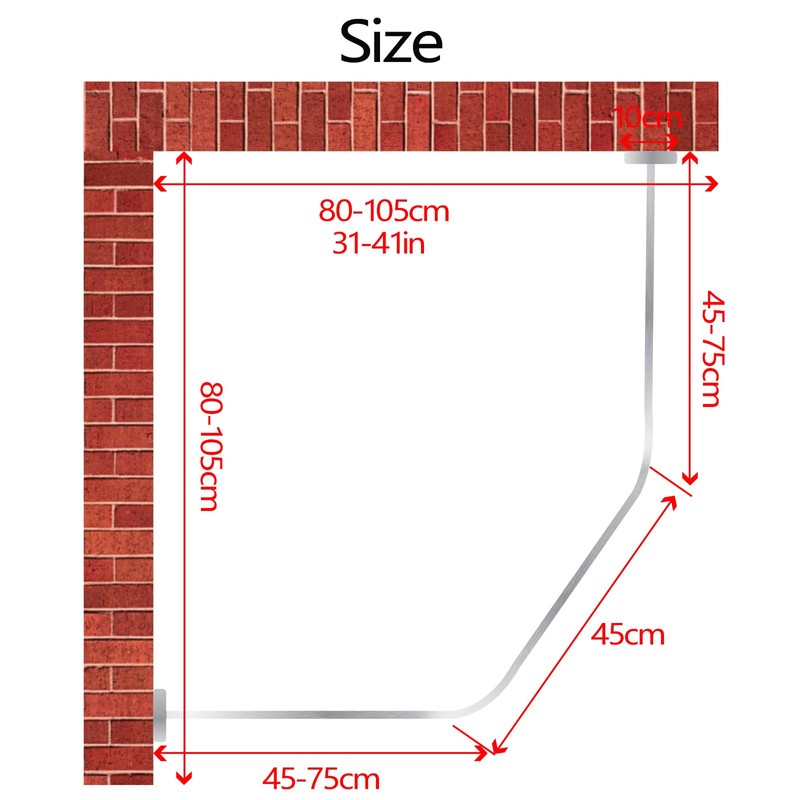 Adjustable Silver Corner Shower Rod, 31-41 Inch Diamond Shaped Shower