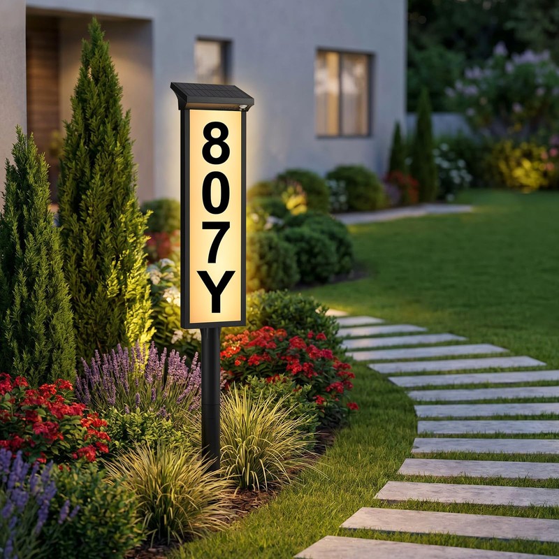 ASOMST Solar Address Sign, Lighted House Number Waterproof, 3-Color LED