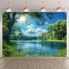 ZTHMOE Fabric 7x5ft Lake Natural Scenery Backdrop River Forest Tree