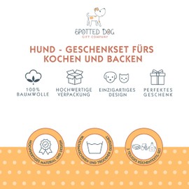 SPOTTED DOG GIFT COMPANY Set of 3 Drying Towels, Kitchen, Kitchen Apron and Double Oven Gloves, Heat Resistant, Cotton with Dog Motif, Gift for Dog Lovers, Women, Men, Dog Owners, White