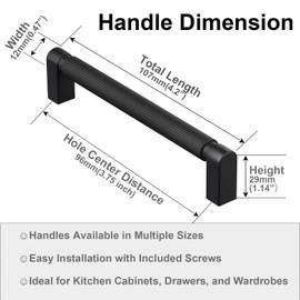 CILEYTION 10 Pack Matte Black Cabinet Handles, 3-3/4 Inch Hole Centers Black Drawer Pulls, Kitchen Cabinet Handles, Dresser Handles and Cupboard Cabinet Pulls