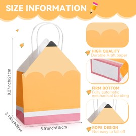 Feifeiya Small back to school Appreciation Gift Bags Pencil Shaped Teacher Gift Bags Bulk with Handle Mini Candy Boxes Teacher Gift Bag for Thanks Teacher School Classroom Decorations(12 Pcs)