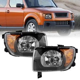 Yilight Headlight Assembly Compatible with 2003 2004 2005 2006 Honda Element Halogen Headlamp Left and Right Side Replacement w/o Bulbs (Black)