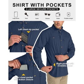 33,000ft Men's UPF 50+ UV Protection Long Sleeve Hiking Shirts Breathable Quick Dry Fishing Shirts for Safari, Outdoor