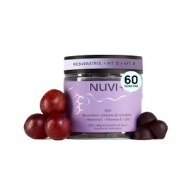 NUVI Gomitas RSV con Resveratrol, Arándano, Vitamina C, E y Zinc  Antioxidante Natural Vegano sin Azúcar  Suplemento 60 Gomitas Sabor Uva             