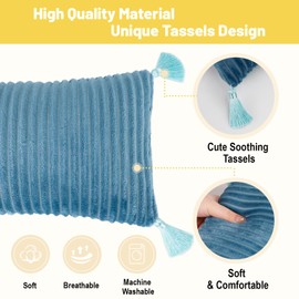 vocheer Small Travel Pillow with Tassels, 11"x7" Neck Pillow for Sleeping, Mini Travel Pillow, Tiny Pillows for Neck, Wrist, Lumbar and Knee, Pets Pillow, Plush Pillow, Machine Washable,Blue-2pc