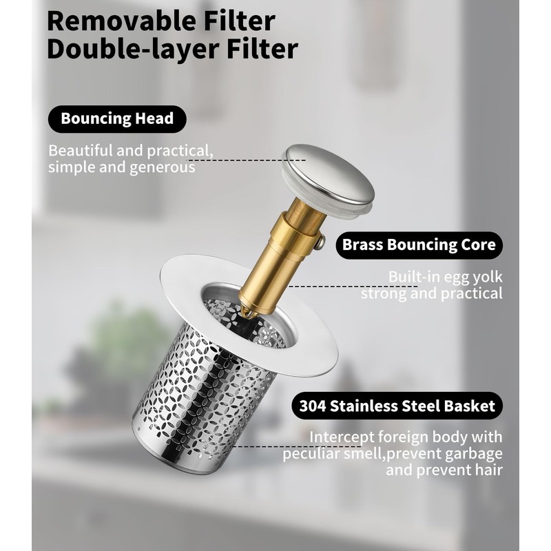 Pack of 2 Stainless Steel Pop Up Drain Strainer, Sink