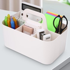 Azyvum Multi-purpose basket organiser, portable stackable plastic basket with handle, cleaning basket, craft basket, desk basket, bathroom organiser, storage for art and make-up (white)