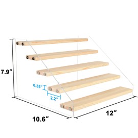 Homakover Tiered Spice Rack Acrylic Wood Board Spice Rack Organizer for Cabinet, Seasoning Organizer Spice Shelf, Space Saving Clear Stand Step Can Organizer for Kitchen Countertop Storage, 5 Tier