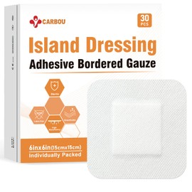 [6''x6''-30count]Carbou Island Dressing Bordered Gauze Sterile Individually Wrapped Gauze Pads,Highly Absorbent Adhesive Dressing Pad,Soft and Breathable Wound Dressing for Wound Care