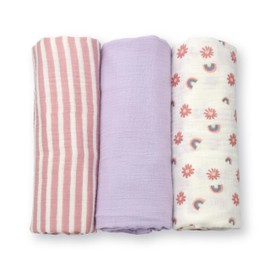 Fruit of the Loom Layette Collection - Swaddle Blankets for Baby - Pack of 3 Rainbow
