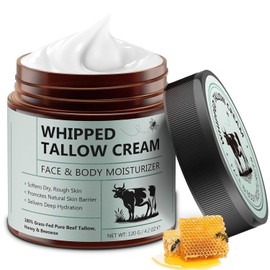 Beef Tallow for Skin, Tallow and Honey Balm (4.2 Oz), Tallow Face Moisturizer, Organic Grass Fed Whipped Beef Tallow with Honey Beeswax, Deeply Moisturizing for Face & Body, Unscented Fast Absorption (1)