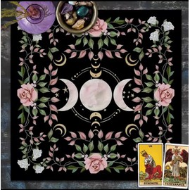 Mantel de Tarot 75x75 cm con Triple Diosa y Rosas – Altar Wicca, Lectura y Decoración Bruja (75x75)