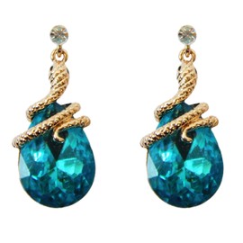 Navachi 18k Gold Plated Crystal Lake Blue Zircon Snake Drop Dangle Az2536e Stud Earrings
