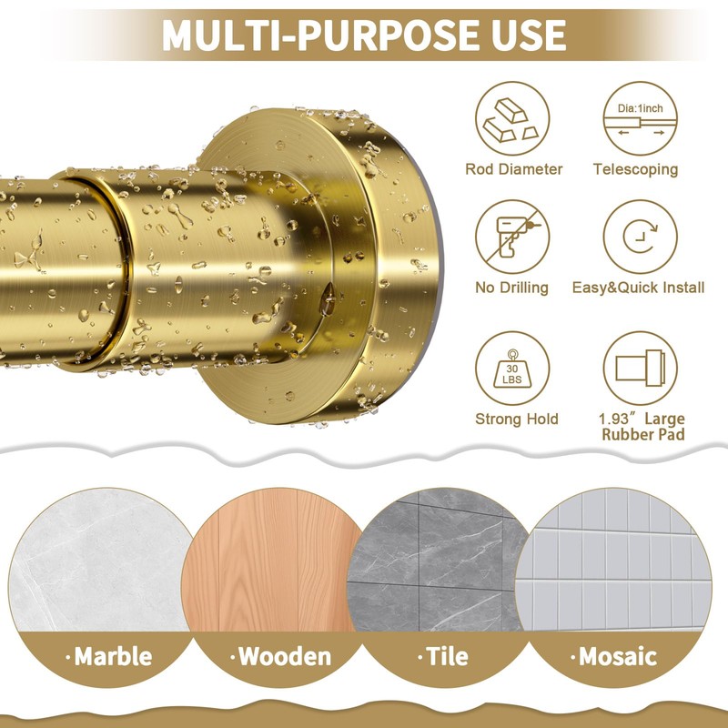 ZYRW Shower Curtain Rod 36-68 Inches (3-5.6ft) Non Rust Adjustable