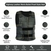 Men Bullet Proof style Leather Motorcycle Vest for bikers Tactical