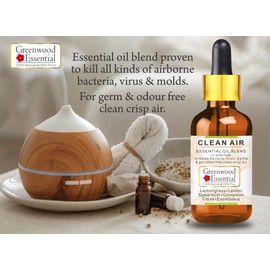 Greenwood Essential Breathe Fresh Clean Air Essential Oil Blend for airborne bacteria, virus, germs & odour free clean crisp air 50ml (1.69 oz) by Greenwood