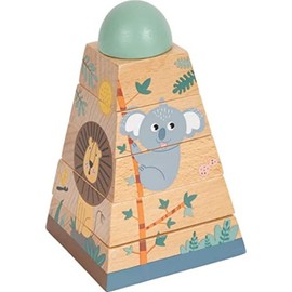 small foot Stapelturm "Safari" aus Holz, Motorikspielzeug zum Stapeln mit Tier-Motiven, für Kinder ab 12 Monaten, 12320