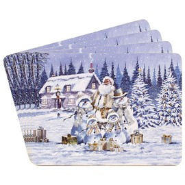 Lesser & Pavey Macneil Traditional White Christmas Set of 4 Placemats - 29cm x 22cm - Gift Idea for Christmas Xmas - Christmas Themed Placemat Santa Snowman - Christmas Tableware Christmas Placemat