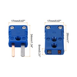 sourcing map Mini T Type Thermocouple Wire Connectors Male Female Plug Adapter High Temperature 200°C(392°F) for Thermocouple Sensor Probe Blue 2 Set