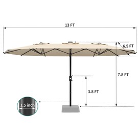 Tioutbot 13 FT Outdoor Umbrella, Large Double-Sided Rectangle Patio Market Umbrella, Fade Resistant Windproof Canopy, Crank Handle, Heavy Duty Table Pool Umbrellas for Deck Garden Backyard - Beige