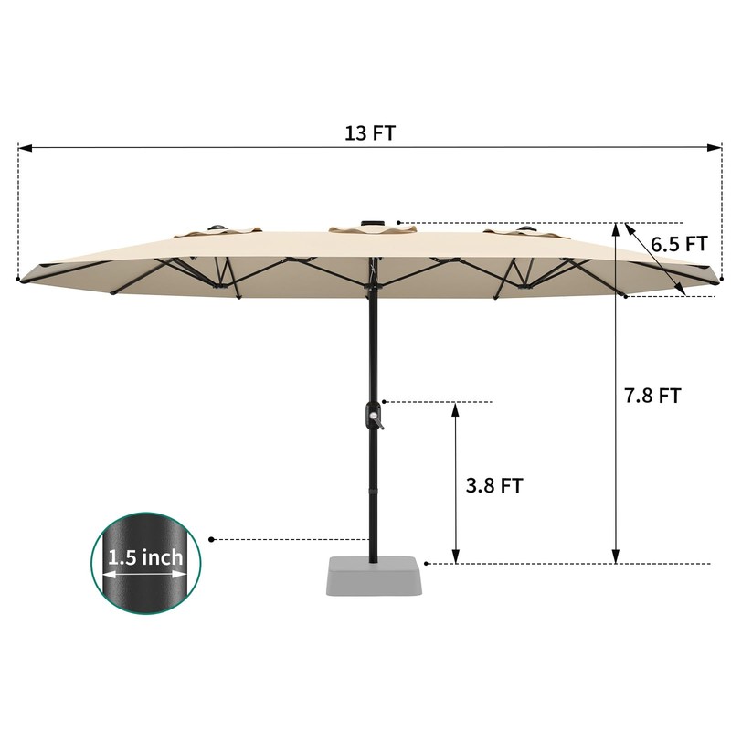 Tioutbot 13 FT Outdoor Umbrella, Large Double-Sided Rectangle Patio Market