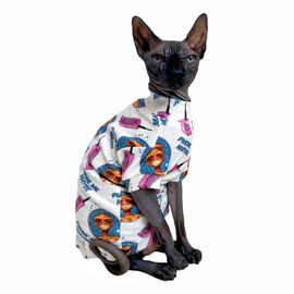 Limited Edition Sphynx Cat T-Shirts Elastic Hairless Cat Sweatshirt Pet Kitten Clothes Round Collar Kitten Shirts Vest Cats & Small Dogs Apparel (Alien, XL (10-12 lbs))