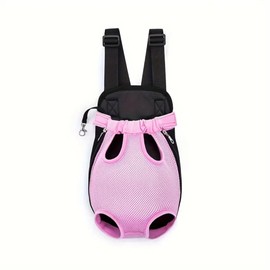 Pet Travel Backpack for Cats and Dogs, Portable Breathable Mesh Chest Carrier, Polyester Woven Double Shoulder Pet Bag for Outdoor Adventures (Pink, Large)