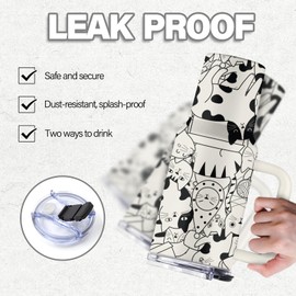 Uibunoo Cat Gifts for Cat Lovers, 40 Oz Cat Tumbler with Handle & Straw, Cat Lover Gifts, Birthday Gifts for Cat Lover, Stainless Steel Cat Cup, Cat Paw Cups