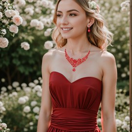 Clearine Hochzeit Schmuck Set wunderschöne beeindruckende Kristall Marquise Tropfen Cluster Anweisung Halskette baumeln Ohrringe für Braut Brautjungfer Prom Zubehör Rot Gold Tone