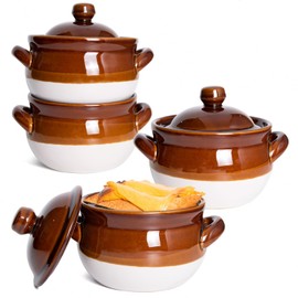 Vumdua French Onion Soup Bowls with Lids and Handles, 22 oz Ceramic Onion Soup Crocks for Chilli, Cereal, Cereal, Pot Pies - French Onion Soup Crocks, Oven, Broil & Dishwasher Safe, Set of 4