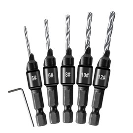 6 PCS Countersink Drill Bit Set, 5 PCS Quick Change 1/4inch Hex Shank Countersink Bit, 1 PCS Hex Wrench, for Drilling Holes in Wood, Composite Panels, and Plastics