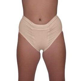Vulvar Varicosity and Prolapse Support Brief with Groin Compression Bands - Beige - Small