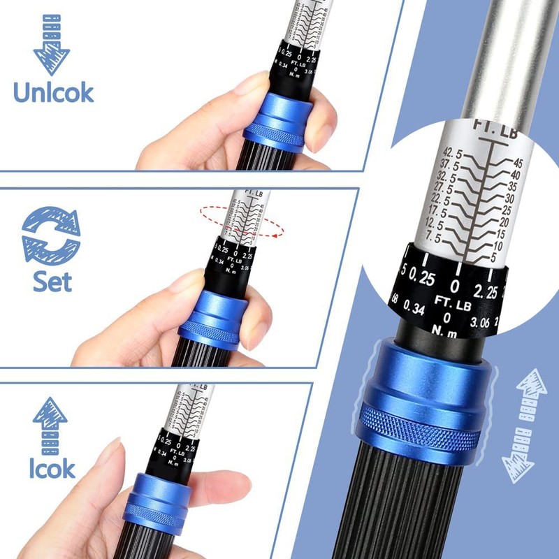RebarTech Click Torque Wrench 3/8-inch Drive, 5~45 ft.lb / 7~61