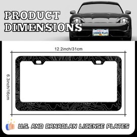 HCSS 2PCS Topographic Map License Plate Frames, Funny Topography Aluminum Metal License Plate Holder, Rust-Proof Waterproof Car Decorative Tag Frames for Standard US 12x6 Inch