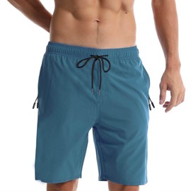 Ougelebo Swimming Trunks with Zip Pocket Men's Quick-Drying, peacock blue, 3 XL