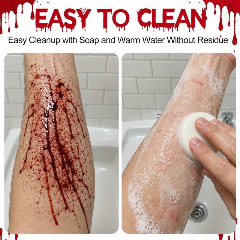 Halloween Fake Blood Spray with Replaceable Tip, Washable Realistic SFX