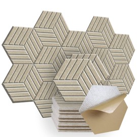 SHJADE 12 Pieces Hexagon Sound Absorbing Panels Self-Adhesive, 14" X 12" X 0.4"High Density Acoustic Panel, Stylish Acoustical Wall Padding Used in Home & Offices(Camel)