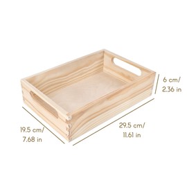 Creative Deco Large Wooden Crate Fruit Box Basket | 29.5 x 19.5 x 6.5 cm (+/-1 cm) | with Handles | Without Lid | Wooden Box Unpainted Wooden Box | For Documents Valuables Toys Christmas