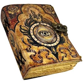Spell Book of Shadows Journal with Lock Clasp Witchcraft Supplies Vintage Handmade Leather Luna Moths and Morpho Butterfly Print Diary Witchcraft Supplies (The Lovers) (Hamza Hand)