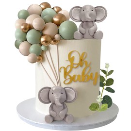 26 bolas de perlas de elefante para bebé, decoración de tartas, hojas de eucalipto, elefante, decoración de tartas