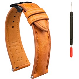 Gomvadr Quick Release Leather Watch Band, Two Tone Oil-tanned Top Grain Leather Watch Straps 18mm 20mm 21mm 22mm Replacement Watch Belt for Men Women (Tan/Black Buckle, 22mm)